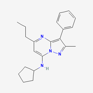molecular formula C21H26N4 B2981036 N-环戊基-2-甲基-3-苯基-5-丙基吡唑并[1,5-a]嘧啶-7-胺 CAS No. 896834-42-7