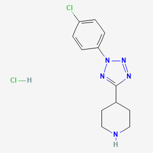 molecular formula C12H15Cl2N5 B2981046 4-[2-(4-氯苯基)四唑-5-基]哌啶；盐酸盐 CAS No. 2408974-15-0