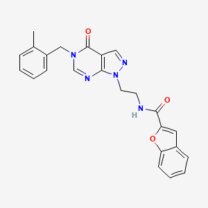 molecular formula C24H21N5O3 B2981049 N-(2-(5-(2-methylbenzyl)-4-oxo-4,5-dihydro-1H-pyrazolo[3,4-d]pyrimidin-1-yl)ethyl)benzofuran-2-carboxamide CAS No. 922016-17-9
