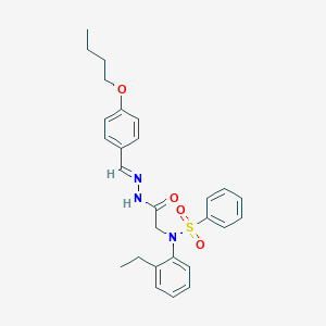 molecular formula C27H31N3O4S B298106 N-{2-[2-(4-butoxybenzylidene)hydrazino]-2-oxoethyl}-N-(2-ethylphenyl)benzenesulfonamide 