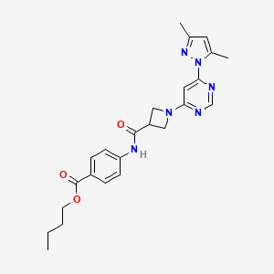 butyl 4-(1-(6-(3,5-dimethyl-1H-pyrazol-1-yl)pyrimidin-4-yl)azetidine-3-carboxamido)benzoate