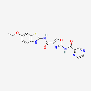 molecular formula C18H14N6O4S B2981080 N-(6-ethoxybenzo[d]thiazol-2-yl)-2-(pyrazine-2-carboxamido)oxazole-4-carboxamide CAS No. 1396802-51-9