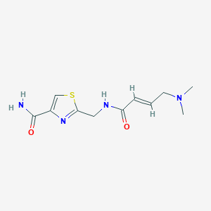 molecular formula C11H16N4O2S B2981083 2-[[[(E)-4-(Dimethylamino)but-2-enoyl]amino]methyl]-1,3-thiazole-4-carboxamide CAS No. 2411336-50-8