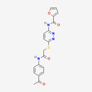 molecular formula C19H16N4O4S B2981086 N-(6-((2-((4-acetylphenyl)amino)-2-oxoethyl)thio)pyridazin-3-yl)furan-2-carboxamide CAS No. 1021061-47-1