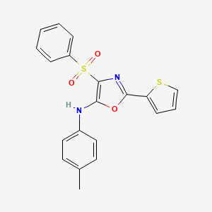 molecular formula C20H16N2O3S2 B2981088 4-(benzenesulfonyl)-N-(4-methylphenyl)-2-thiophen-2-yl-1,3-oxazol-5-amine CAS No. 627833-39-0