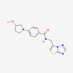 molecular formula C17H19N5O2S B2981098 4-(3-methoxypyrrolidin-1-yl)-N-(thiazolo[3,2-b][1,2,4]triazol-6-ylmethyl)benzamide CAS No. 2034441-78-4