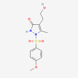 molecular formula C13H16N2O5S B2981116 4-(2-hydroxyethyl)-1-[(4-methoxyphenyl)sulfonyl]-5-methyl-1,2-dihydro-3H-pyrazol-3-one CAS No. 866040-29-1