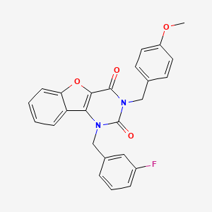 molecular formula C25H19FN2O4 B2981118 1-(3-fluorobenzyl)-3-(4-methoxybenzyl)benzofuro[3,2-d]pyrimidine-2,4(1H,3H)-dione CAS No. 892437-71-7