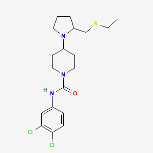 molecular formula C19H27Cl2N3OS B2981124 N-(3,4-dichlorophenyl)-4-(2-((ethylthio)methyl)pyrrolidin-1-yl)piperidine-1-carboxamide CAS No. 1788557-11-8