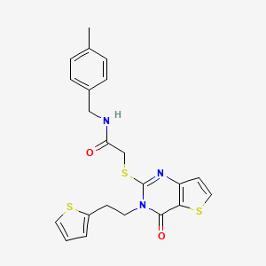 molecular formula C22H21N3O2S3 B2981129 N-(4-methylbenzyl)-2-({4-oxo-3-[2-(thiophen-2-yl)ethyl]-3,4-dihydrothieno[3,2-d]pyrimidin-2-yl}sulfanyl)acetamide CAS No. 1260903-64-7