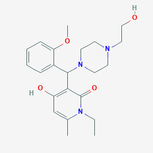 molecular formula C22H31N3O4 B2981144 1-ethyl-4-hydroxy-3-((4-(2-hydroxyethyl)piperazin-1-yl)(2-methoxyphenyl)methyl)-6-methylpyridin-2(1H)-one CAS No. 897734-27-9