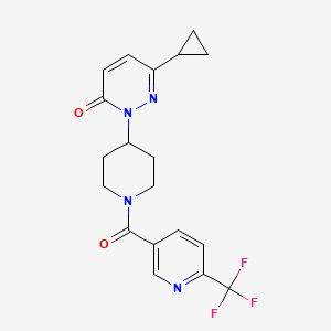 molecular formula C19H19F3N4O2 B2981148 6-Cyclopropyl-2-[1-[6-(trifluoromethyl)pyridine-3-carbonyl]piperidin-4-yl]pyridazin-3-one CAS No. 2320889-54-9