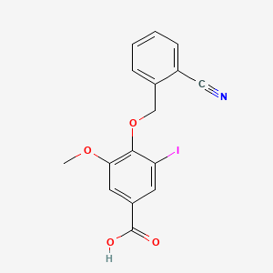 molecular formula C16H12INO4 B2981152 4-[(2-Cyanobenzyl)oxy]-3-iodo-5-methoxybenzoic acid CAS No. 1992986-20-5