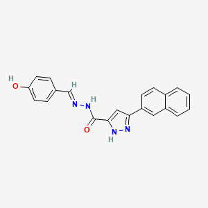 molecular formula C21H16N4O2 B2981156 (E)-N'-(4-hydroxybenzylidene)-3-(naphthalen-2-yl)-1H-pyrazole-5-carbohydrazide CAS No. 1285525-48-5
