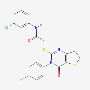 molecular formula C20H15ClFN3O2S2 B2981189 N-(3-chlorophenyl)-2-((3-(4-fluorophenyl)-4-oxo-3,4,6,7-tetrahydrothieno[3,2-d]pyrimidin-2-yl)thio)acetamide CAS No. 687562-71-6
