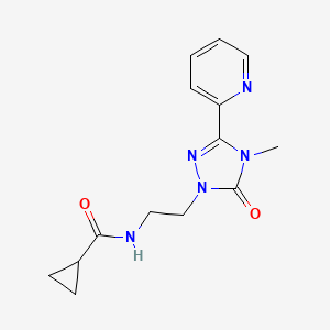 molecular formula C14H17N5O2 B2981198 N-(2-(4-methyl-5-oxo-3-(pyridin-2-yl)-4,5-dihydro-1H-1,2,4-triazol-1-yl)ethyl)cyclopropanecarboxamide CAS No. 1210312-81-4
