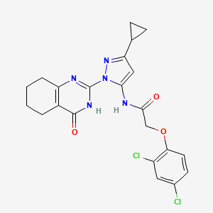 molecular formula C22H21Cl2N5O3 B2981226 N-(3-环丙基-1-(4-氧代-3,4,5,6,7,8-六氢喹唑啉-2-基)-1H-吡唑-5-基)-2-(2,4-二氯苯氧基)乙酰胺 CAS No. 1207046-03-4