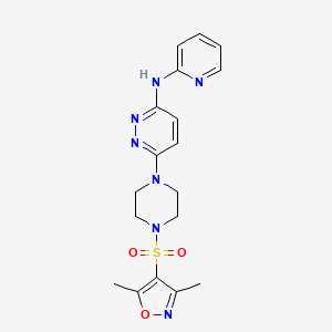 molecular formula C18H21N7O3S B2981227 6-(4-((3,5-dimethylisoxazol-4-yl)sulfonyl)piperazin-1-yl)-N-(pyridin-2-yl)pyridazin-3-amine CAS No. 1021038-84-5