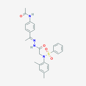 molecular formula C26H28N4O4S B298123 N-[4-(N-{[2,4-dimethyl(phenylsulfonyl)anilino]acetyl}ethanehydrazonoyl)phenyl]acetamide 