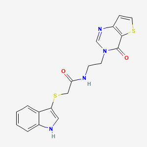 molecular formula C18H16N4O2S2 B2981230 2-((1H-indol-3-yl)thio)-N-(2-(4-oxothieno[3,2-d]pyrimidin-3(4H)-yl)ethyl)acetamide CAS No. 1903305-64-5