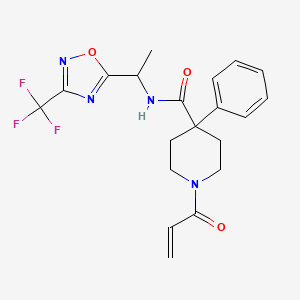 B2981239 4-Phenyl-1-prop-2-enoyl-N-[1-[3-(trifluoromethyl)-1,2,4-oxadiazol-5-yl]ethyl]piperidine-4-carboxamide CAS No. 2361724-98-1