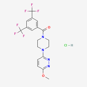 molecular formula C18H17ClF6N4O2 B2981249 (3,5-Bis(trifluoromethyl)phenyl)(4-(6-methoxypyridazin-3-yl)piperazin-1-yl)methanone hydrochloride CAS No. 1189479-42-2