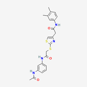 molecular formula C23H24N4O3S2 B2981253 N-(3-acetamidophenyl)-2-((4-(2-((3,4-dimethylphenyl)amino)-2-oxoethyl)thiazol-2-yl)thio)acetamide CAS No. 954040-34-7
