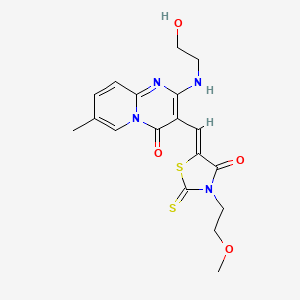 molecular formula C18H20N4O4S2 B2981271 (Z)-5-((2-((2-hydroxyethyl)amino)-7-methyl-4-oxo-4H-pyrido[1,2-a]pyrimidin-3-yl)methylene)-3-(2-methoxyethyl)-2-thioxothiazolidin-4-one CAS No. 499118-76-2