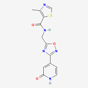 molecular formula C13H11N5O3S B2981274 4-methyl-N-((3-(2-oxo-1,2-dihydropyridin-4-yl)-1,2,4-oxadiazol-5-yl)methyl)thiazole-5-carboxamide CAS No. 2034318-33-5