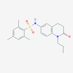 molecular formula C21H26N2O3S B2981299 2,4,6-三甲基-N-(2-氧代-1-丙基-1,2,3,4-四氢喹啉-6-基)苯磺酰胺 CAS No. 951472-21-2