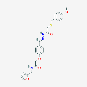 molecular formula C24H25N3O5S B298131 N-(furan-2-ylmethyl)-2-{4-[(E)-(2-{[(4-methoxybenzyl)sulfanyl]acetyl}hydrazinylidene)methyl]phenoxy}acetamide 