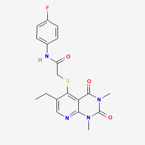 molecular formula C19H19FN4O3S B2981310 2-(6-ethyl-1,3-dimethyl-2,4-dioxopyrido[2,3-d]pyrimidin-5-yl)sulfanyl-N-(4-fluorophenyl)acetamide CAS No. 946210-59-9