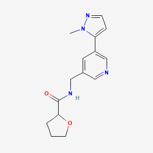 molecular formula C15H18N4O2 B2981314 N-((5-(1-methyl-1H-pyrazol-5-yl)pyridin-3-yl)methyl)tetrahydrofuran-2-carboxamide CAS No. 2034559-55-0