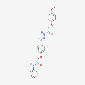 molecular formula C24H23N3O5 B298132 2-{4-[(E)-{2-[(4-methoxyphenoxy)acetyl]hydrazinylidene}methyl]phenoxy}-N-phenylacetamide 