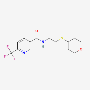 molecular formula C14H17F3N2O2S B2981327 N-(2-((四氢-2H-吡喃-4-基)硫代)乙基)-6-(三氟甲基)烟酰胺 CAS No. 1904413-99-5