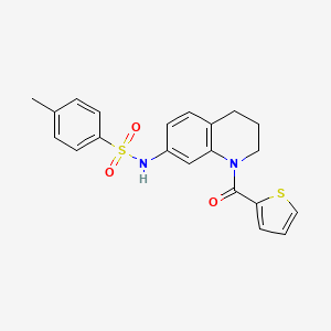 molecular formula C21H20N2O3S2 B2981333 4-methyl-N-[1-(thiophene-2-carbonyl)-3,4-dihydro-2H-quinolin-7-yl]benzenesulfonamide CAS No. 946369-77-3