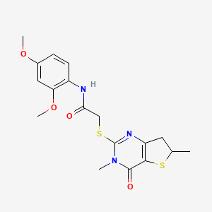 molecular formula C18H21N3O4S2 B2981336 N-(2,4-dimethoxyphenyl)-2-((3,6-dimethyl-4-oxo-3,4,6,7-tetrahydrothieno[3,2-d]pyrimidin-2-yl)thio)acetamide CAS No. 688353-38-0