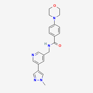 molecular formula C21H23N5O2 B2981337 N-((5-(1-methyl-1H-pyrazol-4-yl)pyridin-3-yl)methyl)-4-morpholinobenzamide CAS No. 2034231-18-8