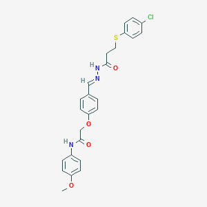 2-{4-[(E)-(2-{3-[(4-chlorophenyl)sulfanyl]propanoyl}hydrazinylidene)methyl]phenoxy}-N-(4-methoxyphenyl)acetamide