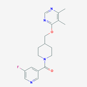 molecular formula C18H21FN4O2 B2981399 (4-(((5,6-二甲基嘧啶-4-基)氧基)甲基)哌啶-1-基)(5-氟吡啶-3-基)甲苯酮 CAS No. 2320376-97-2