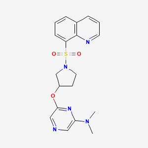 molecular formula C19H21N5O3S B2981404 N,N-dimethyl-6-((1-(quinolin-8-ylsulfonyl)pyrrolidin-3-yl)oxy)pyrazin-2-amine CAS No. 2034500-43-9