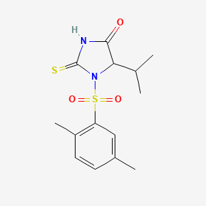 molecular formula C14H18N2O3S2 B2981413 1-((2,5-Dimethylphenyl)sulfonyl)-5-isopropyl-2-thioxoimidazolidin-4-one CAS No. 1008201-68-0
