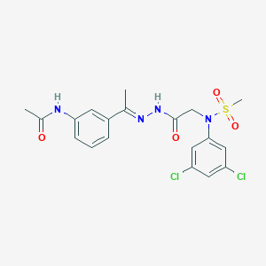 molecular formula C19H20Cl2N4O4S B298142 N-[3-(N-{[3,5-dichloro(methylsulfonyl)anilino]acetyl}ethanehydrazonoyl)phenyl]acetamide 