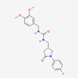 molecular formula C21H24FN3O4 B2981426 1-(3,4-二甲氧基苄基)-3-((1-(4-氟苯基)-5-氧代吡咯烷-3-基)甲基)脲 CAS No. 954587-79-2