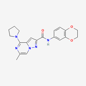 molecular formula C20H21N5O3 B2981428 N-(2,3-dihydro-1,4-benzodioxin-6-yl)-6-methyl-4-(1-pyrrolidinyl)pyrazolo[1,5-a]pyrazine-2-carboxamide CAS No. 1775493-87-2