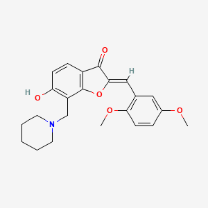 molecular formula C23H25NO5 B2981437 (Z)-2-(2,5-dimethoxybenzylidene)-6-hydroxy-7-(piperidin-1-ylmethyl)benzofuran-3(2H)-one CAS No. 869077-37-2