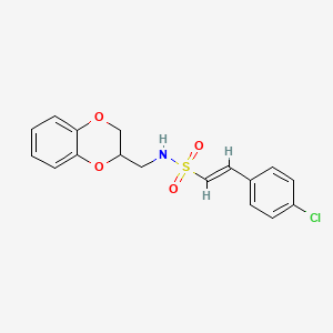 molecular formula C17H16ClNO4S B2981439 (E)-2-(4-chlorophenyl)-N-(2,3-dihydro-1,4-benzodioxin-3-ylmethyl)ethenesulfonamide CAS No. 1390928-11-6