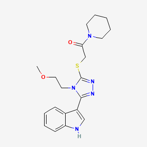 molecular formula C20H25N5O2S B2981443 2-((5-(1H-indol-3-yl)-4-(2-methoxyethyl)-4H-1,2,4-triazol-3-yl)thio)-1-(piperidin-1-yl)ethanone CAS No. 852144-46-8