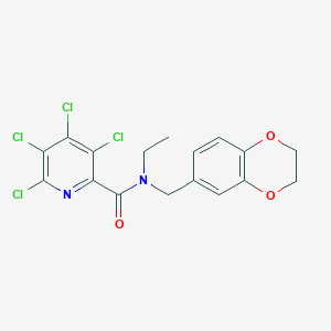 molecular formula C17H14Cl4N2O3 B2981452 3,4,5,6-tetrachloro-N-[(2,3-dihydro-1,4-benzodioxin-6-yl)methyl]-N-ethylpyridine-2-carboxamide CAS No. 926446-29-9