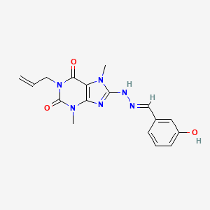 molecular formula C17H18N6O3 B2981455 (E)-1-allyl-8-(2-(3-hydroxybenzylidene)hydrazinyl)-3,7-dimethyl-1H-purine-2,6(3H,7H)-dione CAS No. 887200-66-0